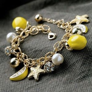 Gold Plated Crystal Lemon Pendant Charm Bracelet
